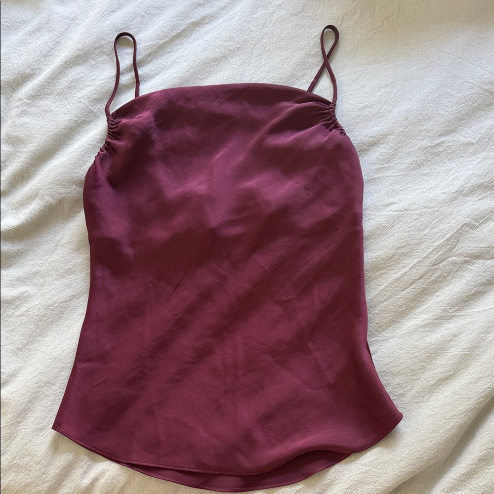 Aritzia Wilfred Satin Cowlneck Cami Tank Going Out Top, XS, burgundy maroon